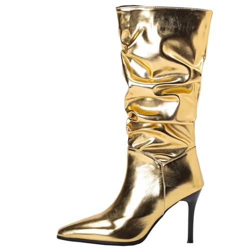 XIEPP Damen Spitztoe-Schlupfboots mit Weicher, Wärmender Futterung für Herbst und Winter, Stilettoabsatz-Kniehochstiefel im Slip-on-Stil von XIEPP