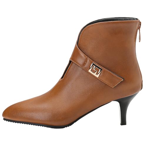 XIEPP Damen Spitztoe-Stiefeletten mit Hinterem Reißverschluss, Mittelabsatz-Kurzstiefel mit Weicher, Wärmender Futterung für Herbst und Winter von XIEPP