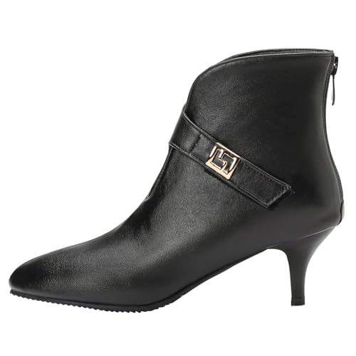 XIEPP Damen Spitztoe-Stiefeletten mit Hinterem Reißverschluss, Mittelabsatz-Kurzstiefel mit Weicher, Wärmender Futterung für Herbst und Winter von XIEPP