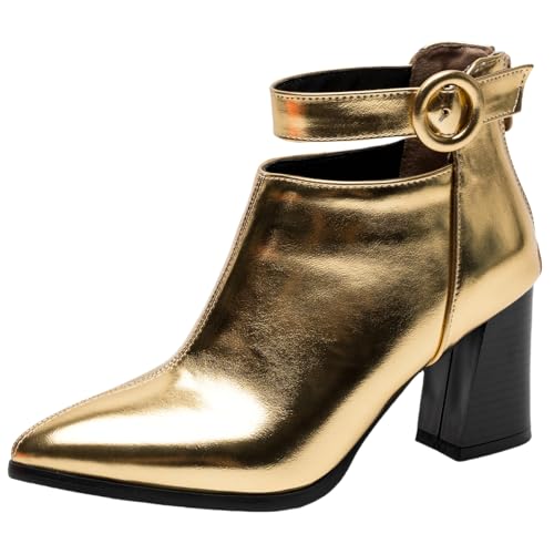 XIEPP Damen Spitztoe-Stiefeletten mit Weicher, Wärmender Futterung, Blockabsatz-Design, Elegante Stiefel für Party und Büro von XIEPP