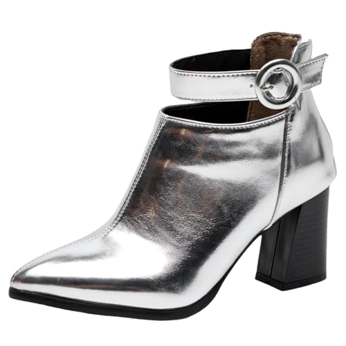 XIEPP Damen Spitztoe-Stiefeletten mit Weicher, Wärmender Futterung, Blockabsatz-Design, Elegante Stiefel für Party und Büro von XIEPP