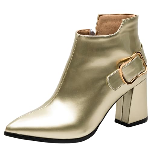 XIEPP Damen Spitztoe-Stiefeletten mit Weicher, Wärmender Futterung, Herbst- und Winter Kurze Stiefel, Blockabsatz-Eleganteschuhe für Party & Büro von XIEPP