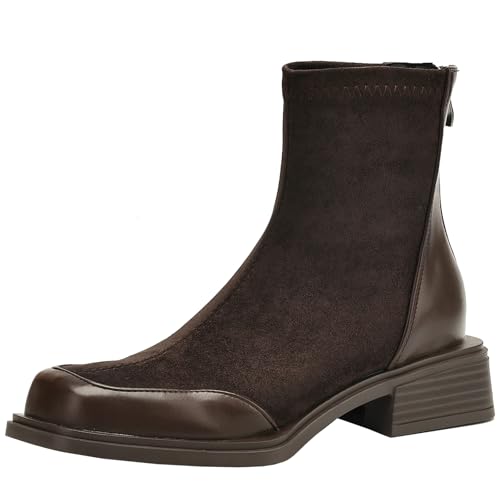 XIEPP Damen Stiefeletten Modische Quadratische Zehenpartie Niedrige Klobiger Absatz Stiefeletten mit Reißverschluss XIEPP Damen Stiefeletten Modische Quadratische Zehenpartie Niedrige Klobiger Absatz Stiefeletten mit Reißverschluss von XIEPP