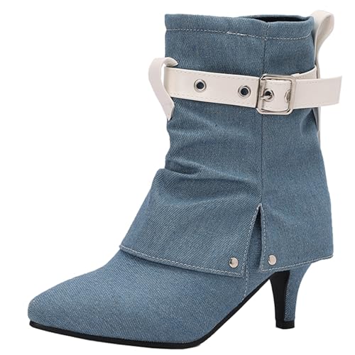 XIEPP Damen Stiefeletten mit Blockabsatz und Spitzer Zehenpartie Kurze Slip-on-Stiefel von XIEPP