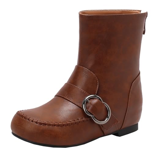XIEPP Damen Stiefeletten mit Keilabsatz für Winter und Herbst Stiefeletten mit Flachem Absatz und Runder Zehenpartie mit Reißverschluss von XIEPP