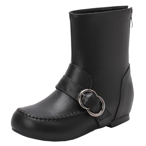 XIEPP Damen Stiefeletten mit Keilabsatz für Winter und Herbst Stiefeletten mit Flachem Absatz und Runder Zehenpartie mit Reißverschluss von XIEPP