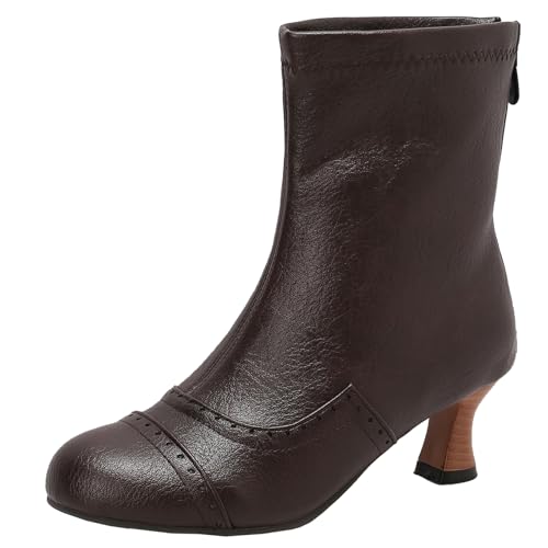 XIEPP Damen Stiefeletten mit Mittelhohem Absatz für Winter und Herbst, Stiefel mit Hinterem Reißverschluss für Einfaches Anziehen von XIEPP