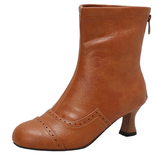 XIEPP Damen Stiefeletten mit Mittelhohem Absatz für Winter und Herbst, Stiefel mit Hinterem Reißverschluss für Einfaches Anziehen von XIEPP