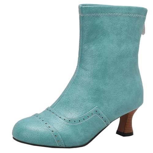 XIEPP Damen Stiefeletten mit Mittelhohem Absatz für Winter und Herbst, Stiefel mit Hinterem Reißverschluss für Einfaches Anziehen von XIEPP