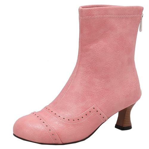 XIEPP Damen Stiefeletten mit Mittelhohem Absatz für Winter und Herbst, Stiefel mit Hinterem Reißverschluss für Einfaches Anziehen von XIEPP