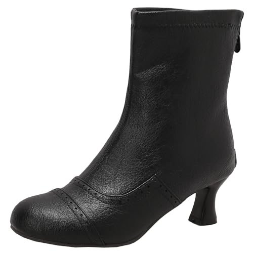 XIEPP Damen Stiefeletten mit Mittelhohem Absatz für Winter und Herbst, Stiefel mit Hinterem Reißverschluss für Einfaches Anziehen von XIEPP