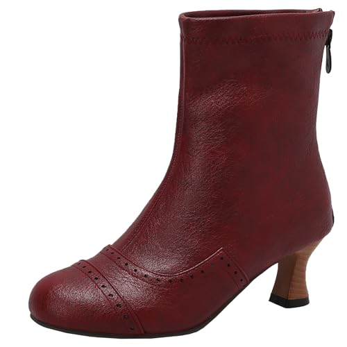 XIEPP Damen Stiefeletten mit Mittelhohem Absatz für Winter und Herbst, Stiefel mit Hinterem Reißverschluss für Einfaches Anziehen von XIEPP