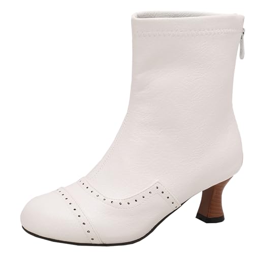 XIEPP Damen Stiefeletten mit Mittelhohem Absatz für Winter und Herbst, Stiefel mit Hinterem Reißverschluss für Einfaches Anziehen von XIEPP