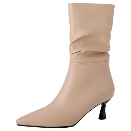 XIEPP Damen Stiefeletten mit spitzem Absatz und hohem Absatz und Weichem, warmem Futter, Stilvolle Anzugstiefel im Slouchy-Design für Party und Büro von XIEPP