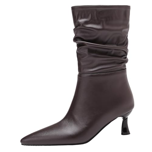 XIEPP Damen Stiefeletten mit spitzem Absatz und hohem Absatz und Weichem, warmem Futter, Stilvolle Anzugstiefel im Slouchy-Design für Party und Büro von XIEPP