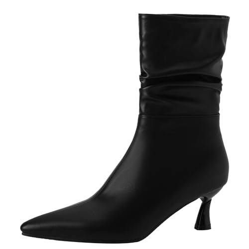 XIEPP Damen Stiefeletten mit spitzem Absatz und hohem Absatz und Weichem, warmem Futter, Stilvolle Anzugstiefel im Slouchy-Design für Party und Büro von XIEPP