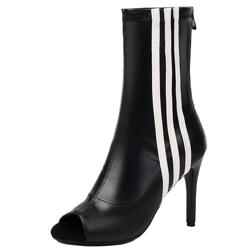 XIEPP Damen Stiletto Heel Offene Zehenpartie Stiefeletten Stiefeletten mit Reißverschluss für Lässige Ausflüge von XIEPP