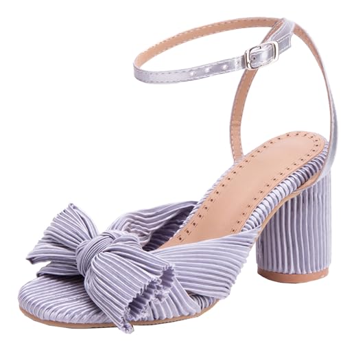 XIEPP Damen Sweet Ankle Buckle Sandalen Blockabsatz Anzugschuhe mit Schleifen von XIEPP