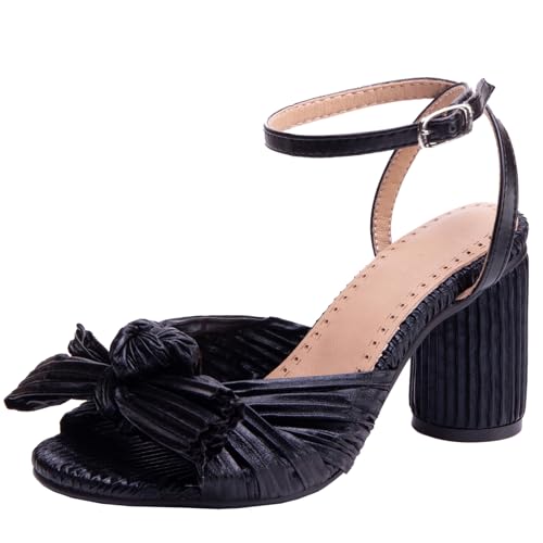XIEPP Damen Sweet Ankle Buckle Sandalen Blockabsatz Anzugschuhe mit Schleifen von XIEPP