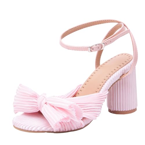 XIEPP Damen Sweet Ankle Buckle Sandalen Blockabsatz Anzugschuhe mit Schleifen von XIEPP