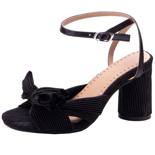 XIEPP Damen Sweet Ankle Buckle Sandalen Blockabsatz Anzugschuhe mit Schleifen von XIEPP