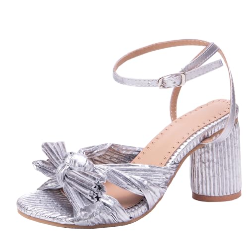 XIEPP Damen Sweet Ankle Buckle Sandalen Blockabsatz Anzugschuhe mit Schleifen von XIEPP