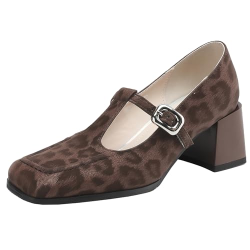 XIEPP Damen T-Strap Mary Jane Pumps Comfort Block Heels High Heels zum Einkaufen, Comfort Design von XIEPP