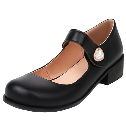 XIEPP Damen Vintage Mary Jane Pumps mit Modischer Runder Spitze und Bequemem, Niedrigem, Klobigen Absatz, perfekt für den Alltag und Besondere Anlässe von XIEPP