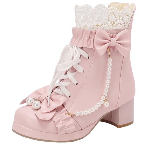 XIEPP Damen süße Schnürstiefeletten Reißverschluss Ankleid Schuhe mit Schleifen und Spitze XIEPP Damen süße Schnürstiefeletten Reißverschluss Ankleid Schuhe mit Schleifen und Spitze von XIEPP