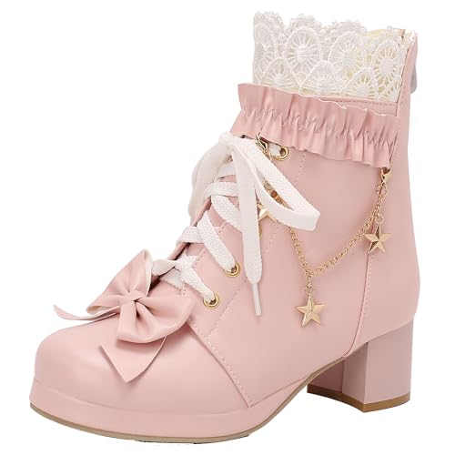 XIEPP Damen süße Stiefeletten Reißverschluss Ankleid Schuhe mit Perlen und Spitze XIEPP Damen süße Stiefeletten Reißverschluss Ankleid Schuhe mit Perlen und Spitze von XIEPP