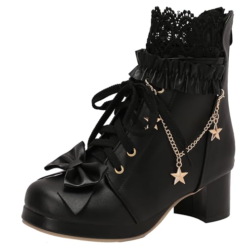 XIEPP Damen süße Stiefeletten Reißverschluss Ankleid Schuhe mit Perlen und Spitze XIEPP Damen süße Stiefeletten Reißverschluss Ankleid Schuhe mit Perlen und Spitze von XIEPP