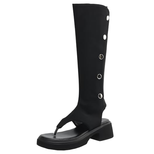 XIEPP Damenmode Clip-on Slingback Blockabsatz Kniehohe Stiefel für den Sommer von XIEPP