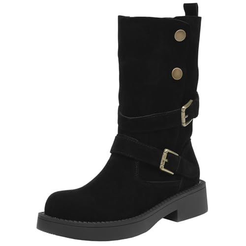 XIEPP Damenstiefel mit Mittelhohem Schnallen, Slip-On und Komfortablem Blockabsatz von XIEPP