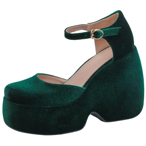 XIEPP Einfarbige Mary Jane Pumps für Damen, Runde Zehenpartie, Klobiger Absatz und Plateau mit Schnallenverschluss XIEPP Einfarbige Mary Jane Pumps für Damen, Runde Zehenpartie, Klobiger Absatz und Plateau mit Schnallenverschluss von XIEPP
