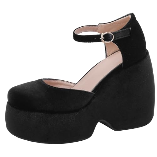 XIEPP Einfarbige Mary Jane Pumps für Damen, Runde Zehenpartie, Klobiger Absatz und Plateau mit Schnallenverschluss XIEPP Einfarbige Mary Jane Pumps für Damen, Runde Zehenpartie, Klobiger Absatz und Plateau mit Schnallenverschluss von XIEPP