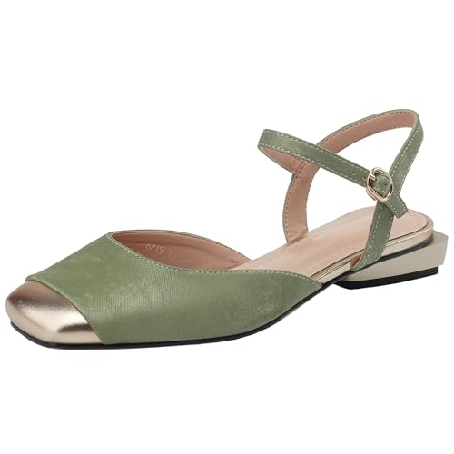 XIEPP Elegante Damen Sandalen mit Quadratischer Zehenpartie in Color-Blocking, Komfortablem Flachem Absatz und Verstellbarem Schnallenverschluss von XIEPP