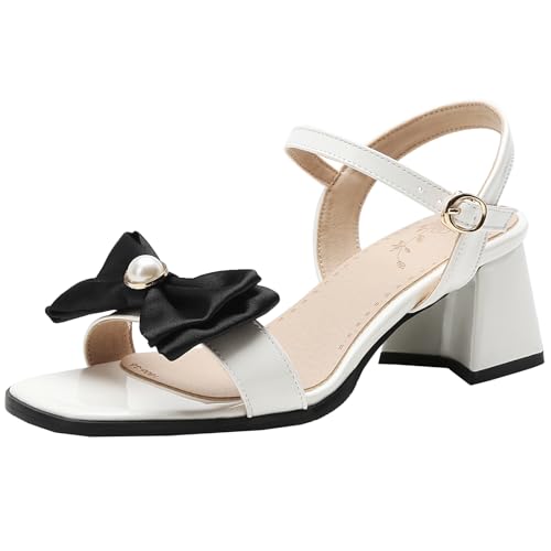 XIEPP Elegante Damensandalen mit Offenem Zehenabsatz und Blockabsatz mit Süßen Schleifen und Schnallenverschluss XIEPP Elegante Damensandalen mit Offenem Zehenabsatz und Blockabsatz mit Süßen Schleifen und Schnallenverschluss von XIEPP