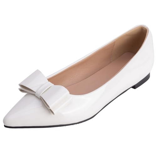 XIEPP Flache Schuhe mit Spitzer Zehenpartie für Damen Slip-on Pumps mit Flachem Absatz und Schleifen von XIEPP
