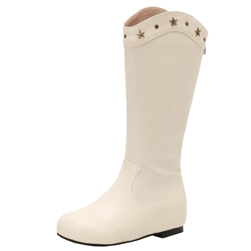 XIEPP Kniehohe Damenstiefel für Herbst und Winter - Lange Stiefel mit Runder Zehenpartie und Keilabsatz und Reißverschluss von XIEPP