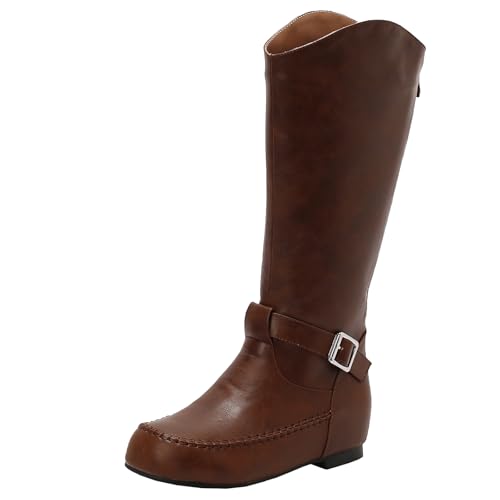 XIEPP Kniehohe Damenstiefel mit Keilabsatz für Herbst und Winter, Runde Spitze Niedriger Absatz, Kombinieren Stil und Wärme von XIEPP