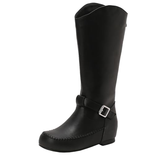 XIEPP Kniehohe Damenstiefel mit Keilabsatz für Herbst und Winter, Runde Spitze Niedriger Absatz, Kombinieren Stil und Wärme von XIEPP