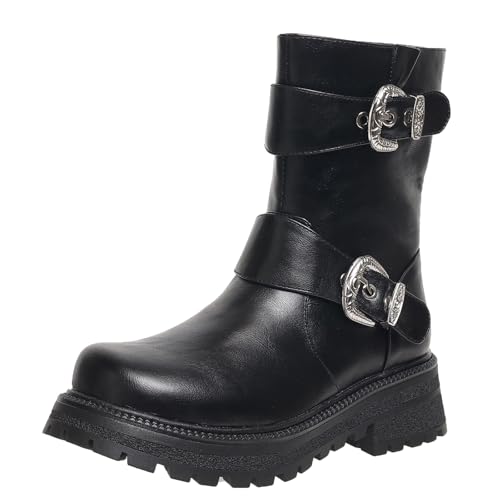 XIEPP Kurze Plateaustiefel mit Runder Zehenpartie, Warme Kampfstiefel für den Herbst und Winter von XIEPP