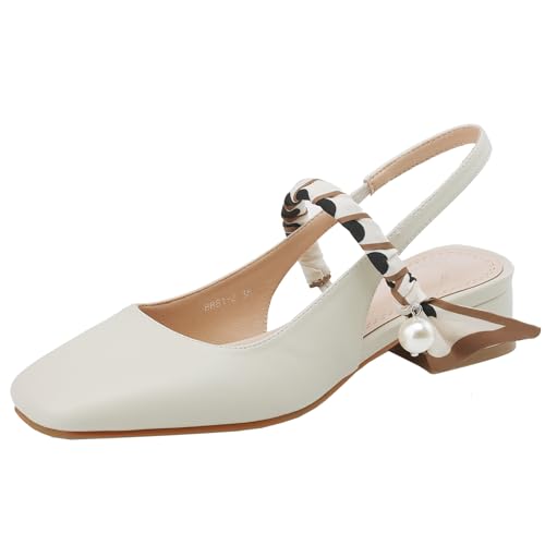 XIEPP Lässige Damen Sandalen mit Quadratischer Zehenpartie Slingback-Anzugschuhe mit Bändern und Klobigen Absatz von XIEPP