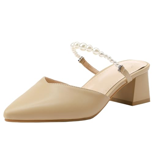 XIEPP Lässige Damen Sandalen mit Spitzer Zehenpartie und Blockabsatz Perlenbesetzte Sandalen für Müheloses Tägliches Kombinieren von XIEPP