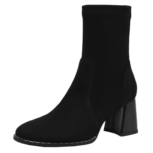 XIEPP Lässige Damen Stiefeletten mit Quadratischer Zehenpartie und Blockabsatz, Kurze Stiefel mit Reißverschluss und Einfarbiger Farbe für den Täglichen Gebrauch von XIEPP