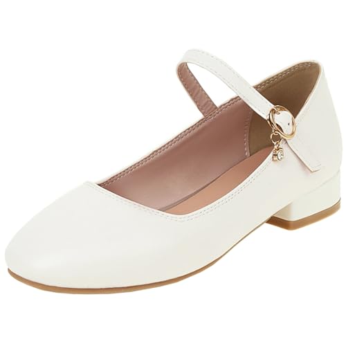 XIEPP Mary Jane Damenschuhe mit Niedriger Blockabsatz und Runder Zehenpartie und Schnalle von XIEPP