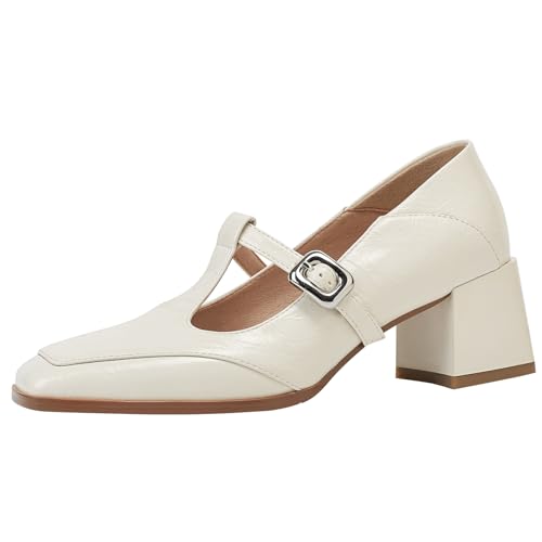 XIEPP Mary Jane High Heels mit Quadratischer Zehenpartie für Damen mit Schnallenverschluss Pumps mit Klobigen Absätzen, Klassisches Design XIEPP Mary Jane High Heels mit Quadratischer Zehenpartie für Damen mit Schnallenverschluss Pumps mit Klobigen Absätzen, Klassisches Design von XIEPP