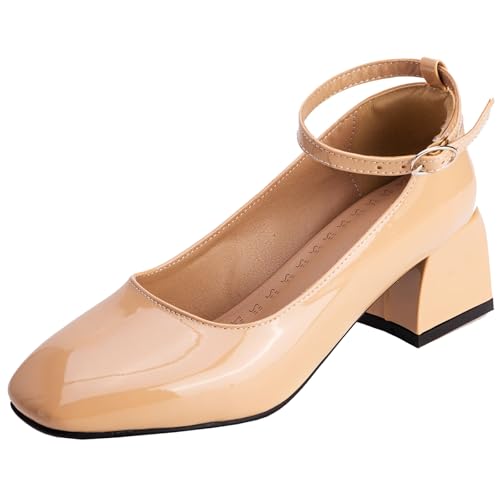 XIEPP Mary Jane Schuhe mit Retro-Blockabsatz und Knöchelschnalle Pumps mit Quadratischer Zehenpartie für Damen XIEPP Mary Jane Schuhe mit Retro-Blockabsatz und Knöchelschnalle Pumps mit Quadratischer Zehenpartie für Damen von XIEPP
