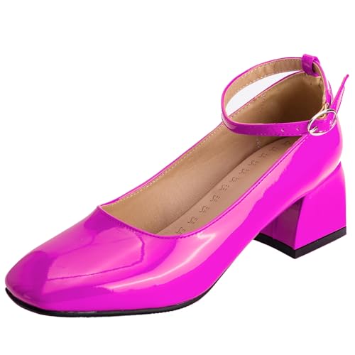 XIEPP Mary Jane Schuhe mit Retro-Blockabsatz und Knöchelschnalle Pumps mit Quadratischer Zehenpartie für Damen von XIEPP