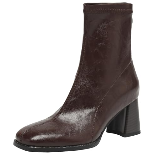 XIEPP Minimalistische Damenstiefeletten mit Blockabsatz, Lässige kurze Stiefel mit Quadratischem Reißverschluss für den Täglichen Gebrauch von XIEPP